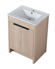 Angled product view of 24" 24in bathroom vanity highlighting integrated sink and freestanding design | Ace Decor