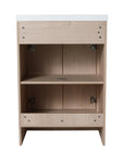 Interior storage view of 24" 24in bathroom vanity, showing spacious shelving and plumbing cutout | Ace Decor