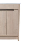 Front detail of 24" light oak 24in bathroom vanity highlighting clean lines and matte black handle | Ace Decor