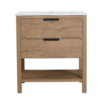 30" freestanding single bathroom vanity with sink, front view showing double drawers and shelf | Ace Decor