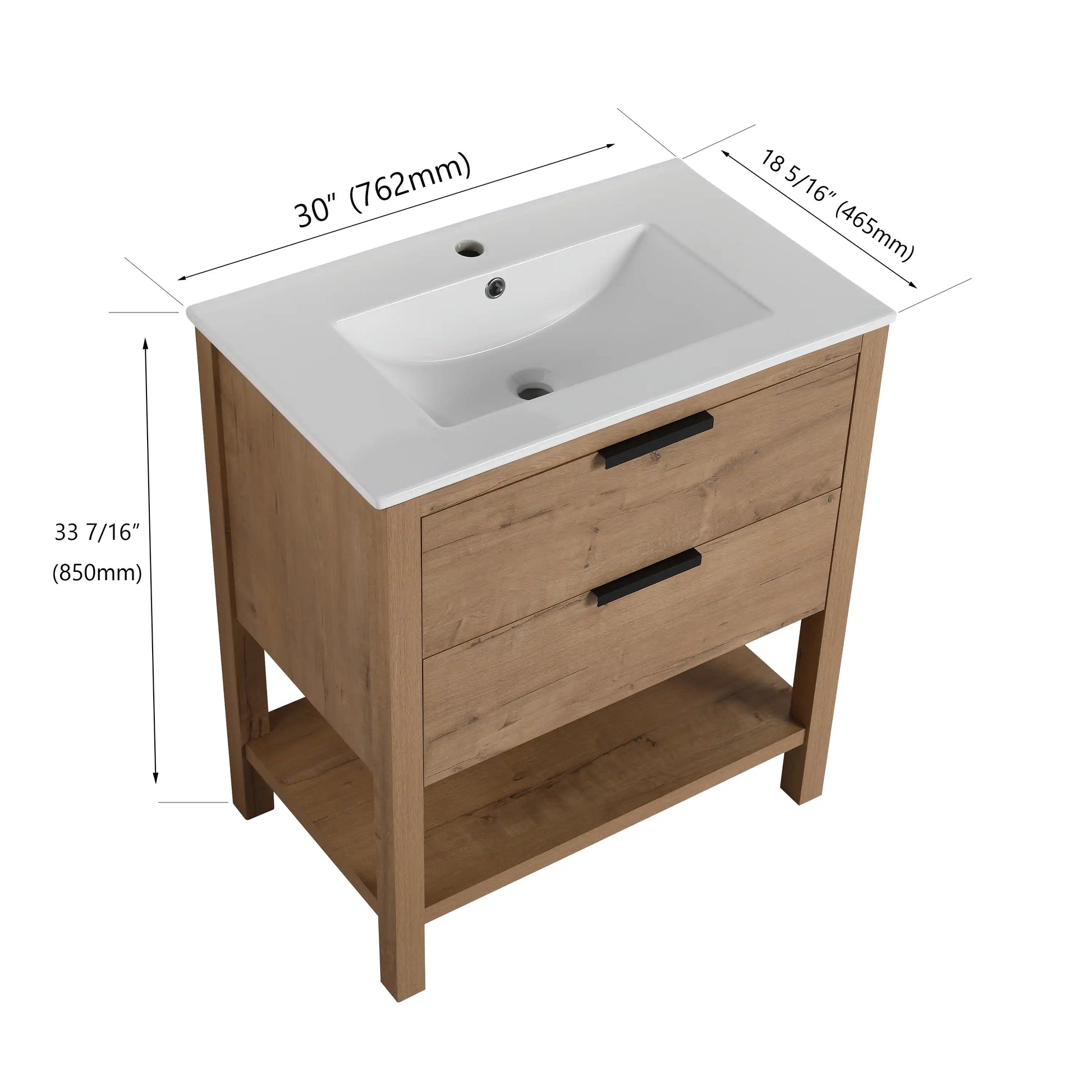 Freestanding Bathroom Vanity with Plywood and 2 Drawers color: Imitative Oak