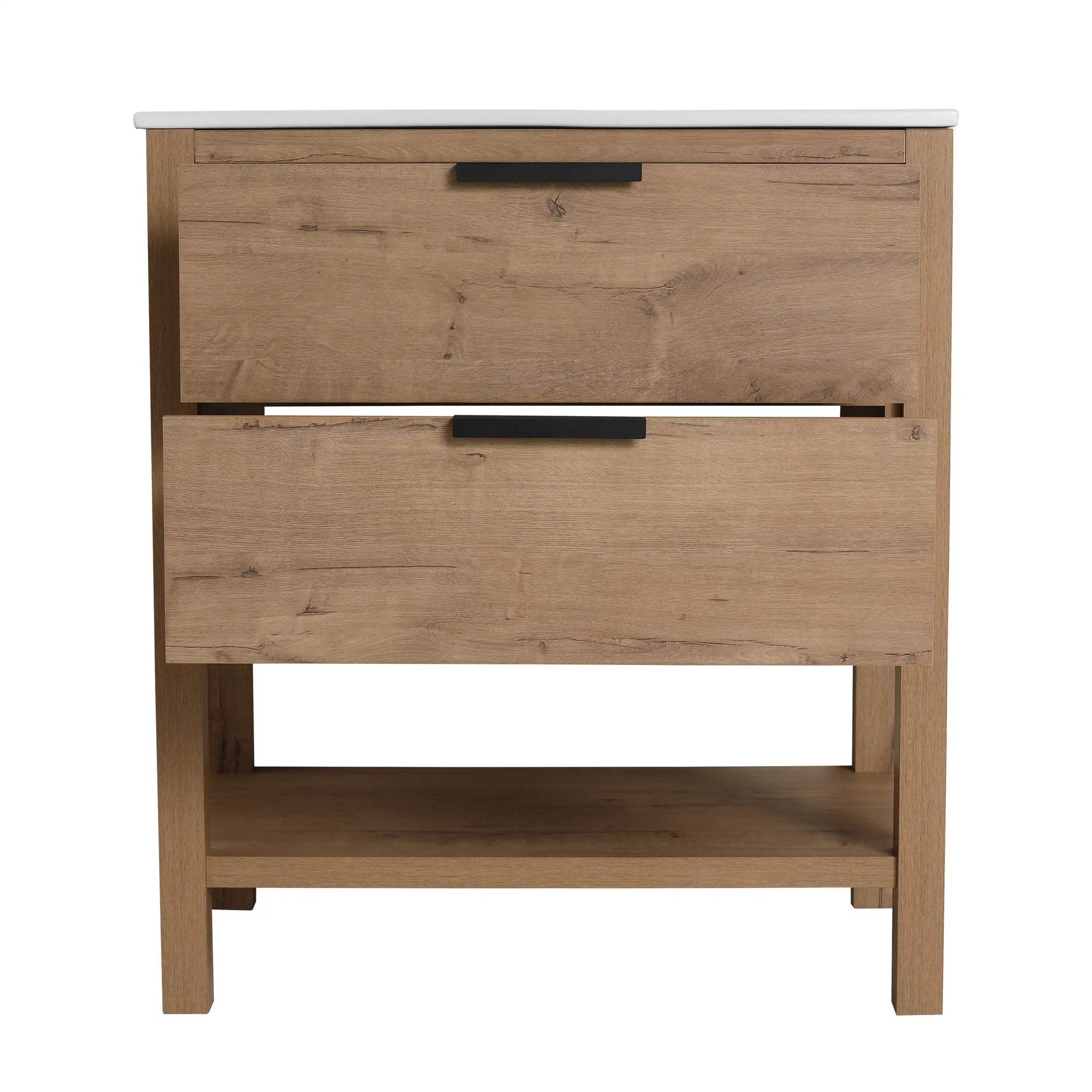 30" freestanding single bathroom vanity front view with imitative oak finish | Ace Decor