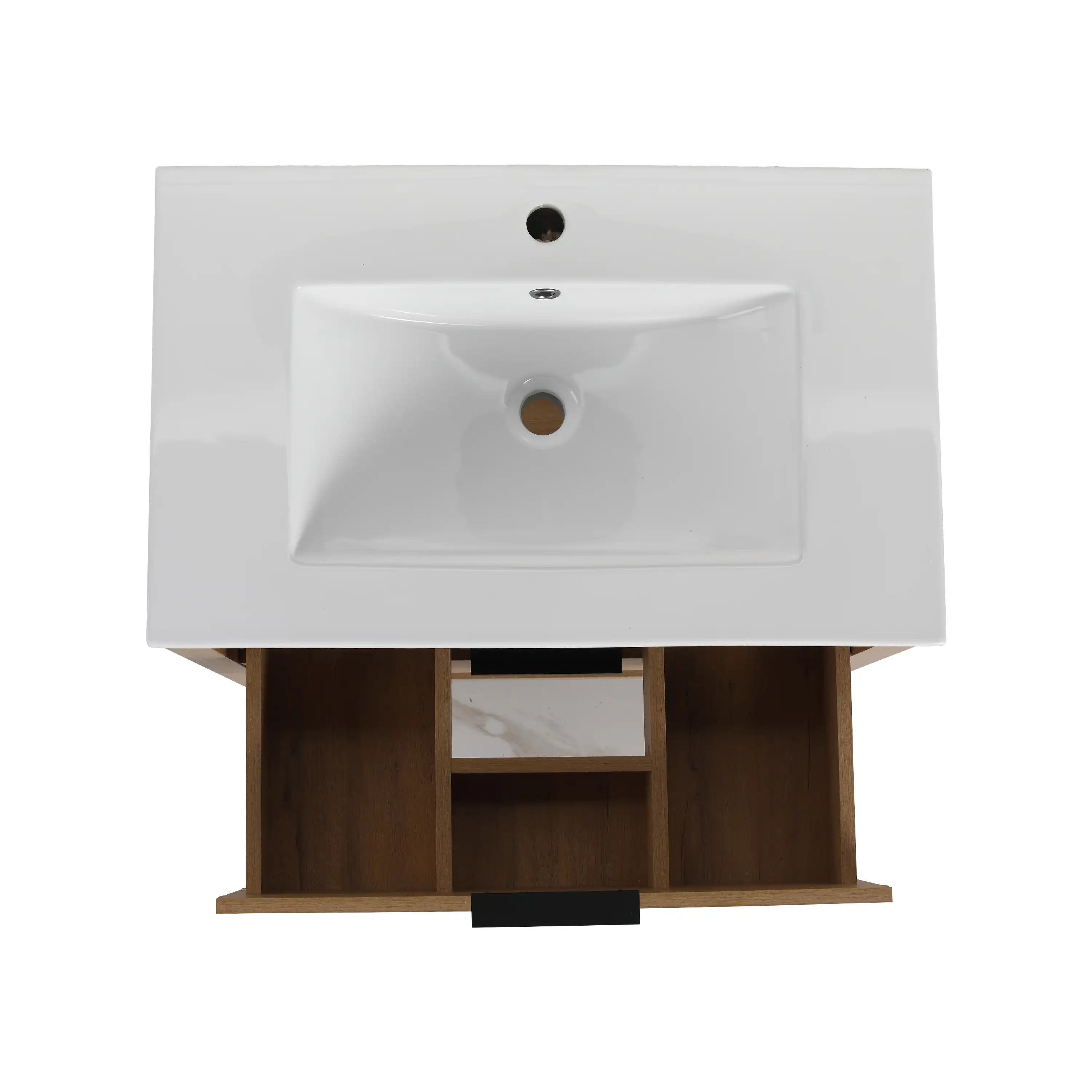 30" freestanding single bathroom vanity top view with integrated white sink.