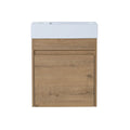 Front view of 18" wall mount bathroom sink vanity with integrated white resin sink and oak-style cabinet | Ace Decor