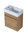 Angled product view of 18" wall mount bathroom sink vanity with integrated sink and floating design | Ace Decor