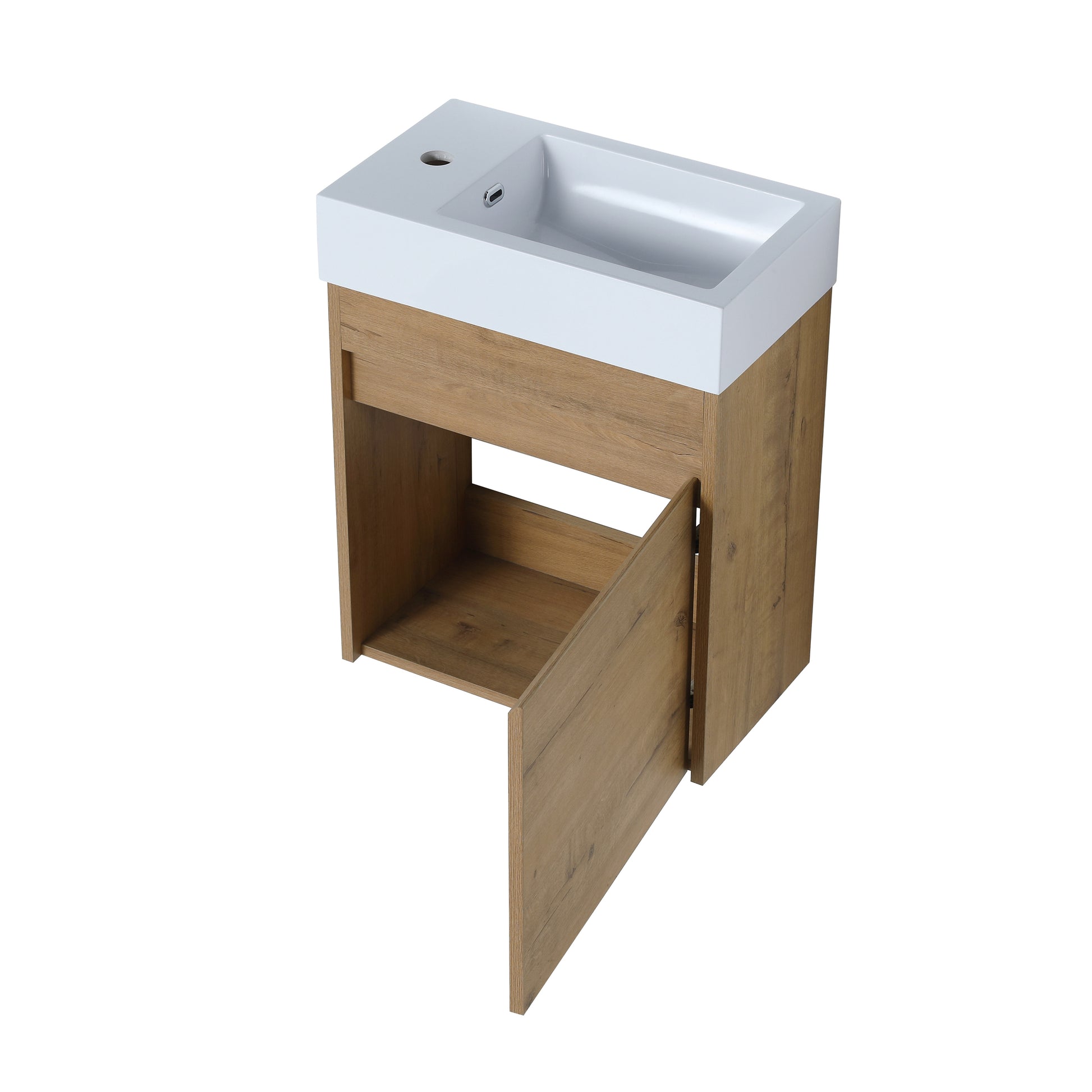 18'' Floating Bathroom Vanity with White Resin Sink & Soft-Close Door color: Imitative Oak