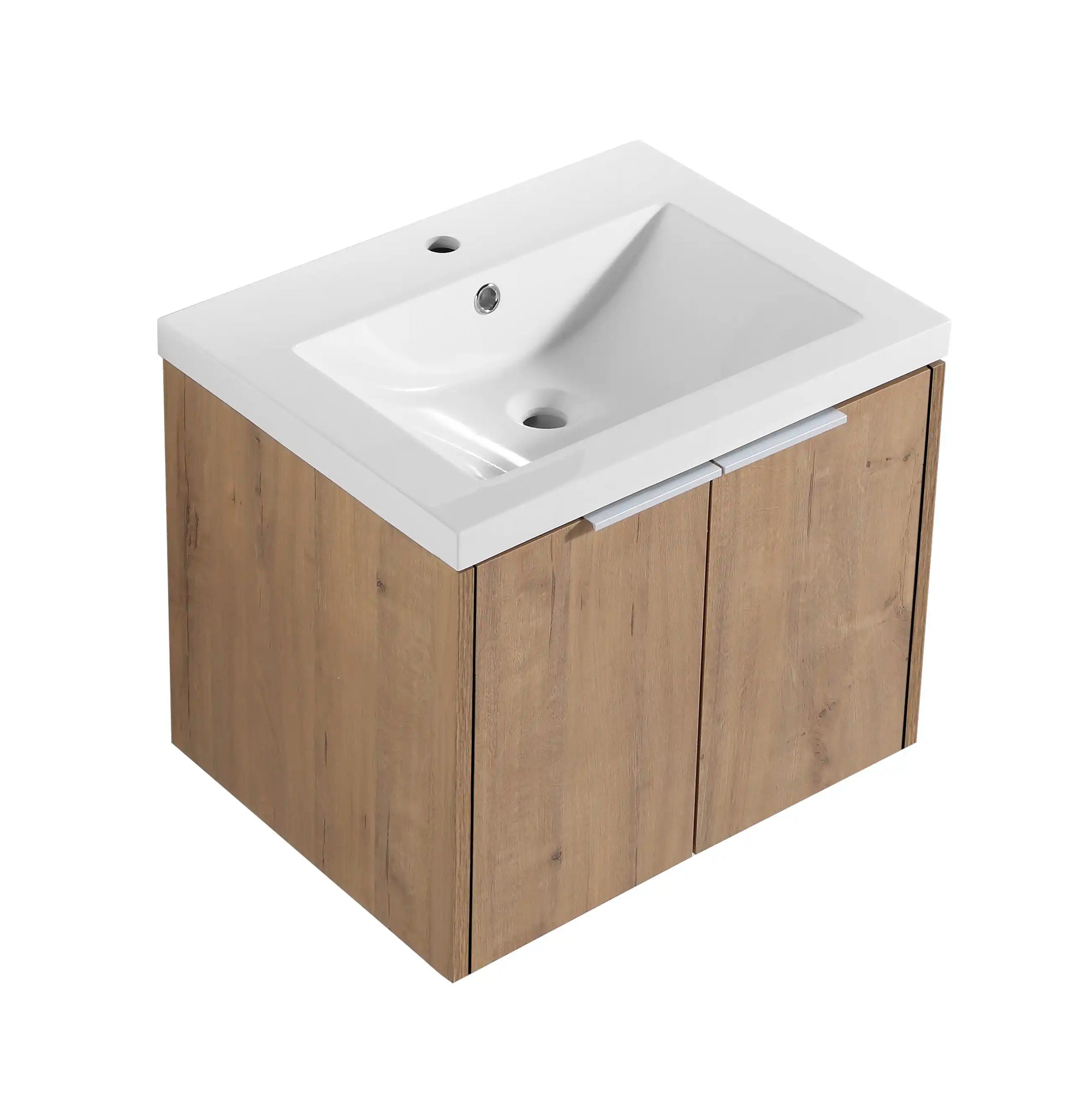 Monterey Series 24" Floating Bathroom Vanity in Imitative Oak with Integrated Sink and Double-Door Storage Cabinet