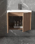 Floating Bathroom Cabinet with Sink & Soft-Close Doors - Ideal for Small Bathrooms color: Imitative Oak | size: 24 inch | combination: Separate Wash Basin