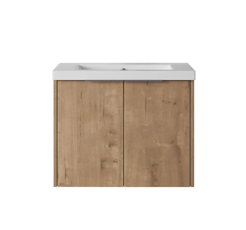 24”-84” Imitative Oak Wall-Mounted Floating Vanity with Integrated Sink - Customizable Combinations