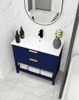 Single 30 inch bathroom vanity top view showing white integrated sink and storage layout, 30" | Ace Decor