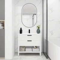 36" freestanding single bathroom vanity with sink installed in contemporary bathroom interior | Ace Decor