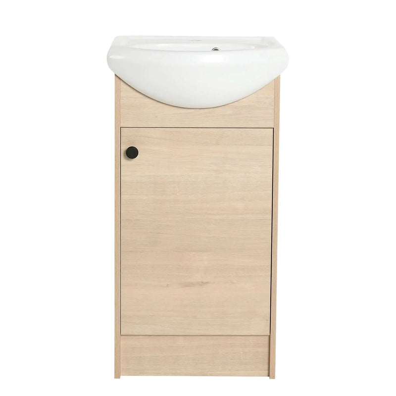 18 Inch Light Oak Freestanding Bathroom Vanity with Smart Storage & Sink