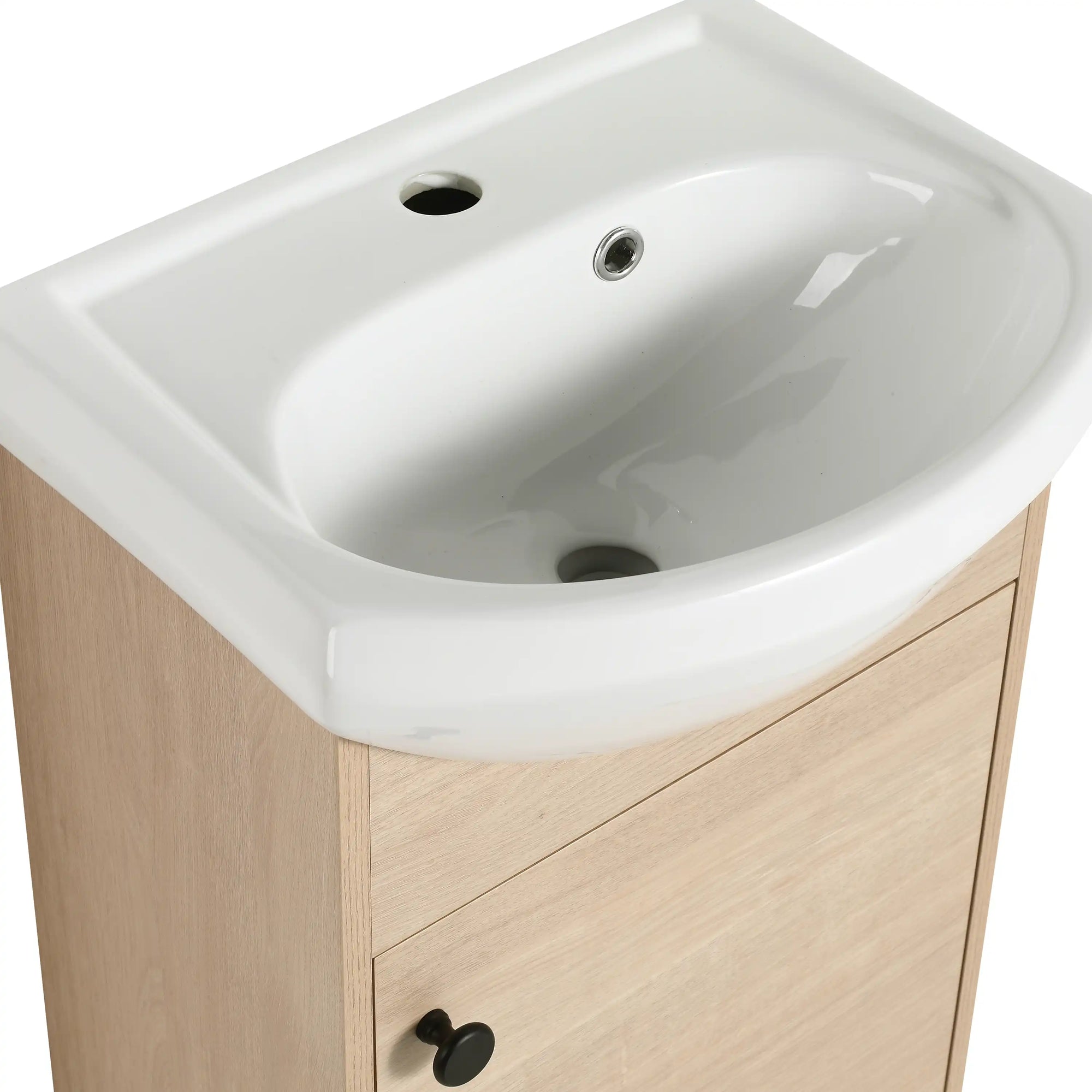 18" bathroom vanity with bowl sink highlighting curved ceramic basin detail | Ace Decor