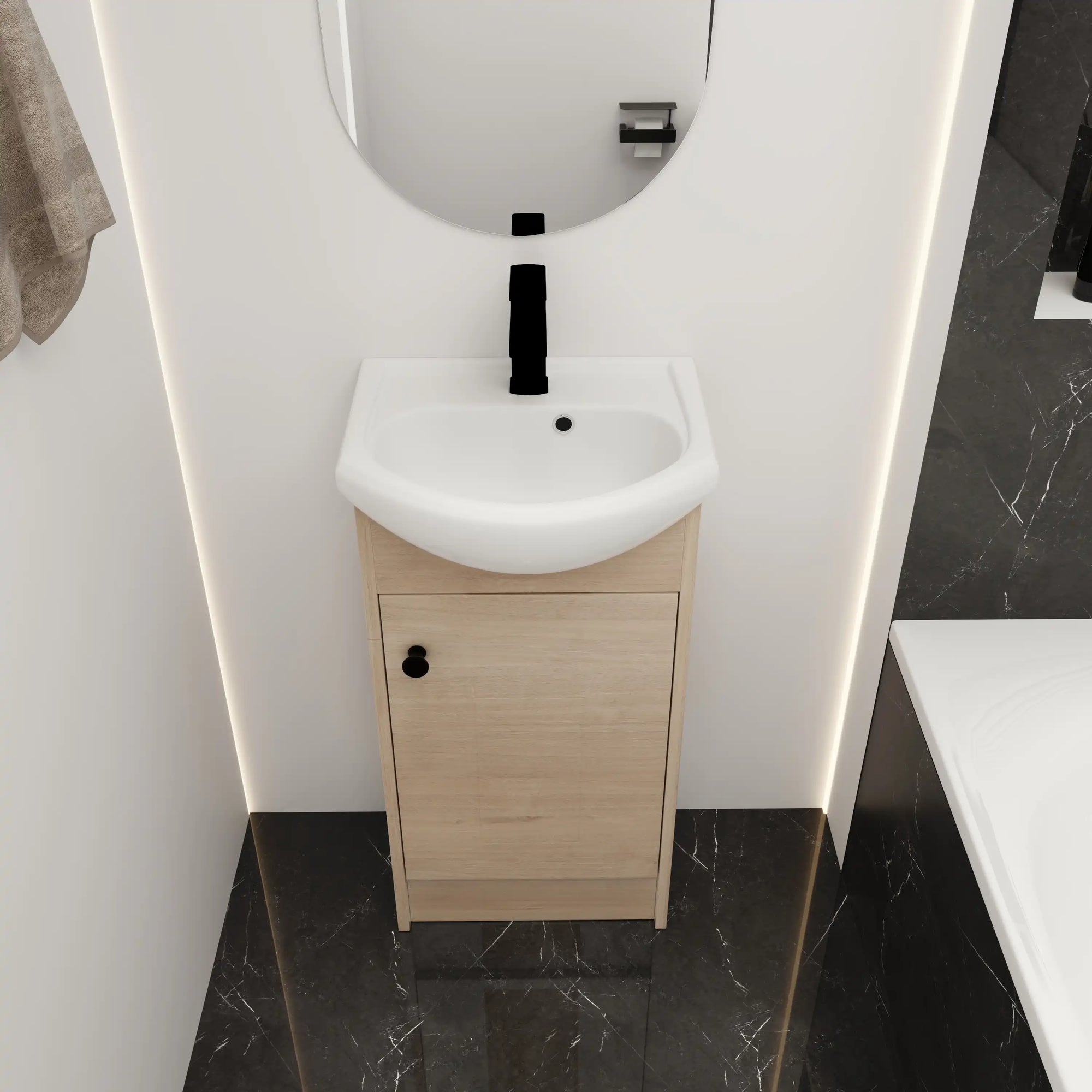 18" bathroom vanity with bowl sink front view with matte black faucet | Ace Decor
