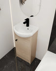18" bathroom vanity with bowl sink angled view in compact bathroom layout | Ace Decor