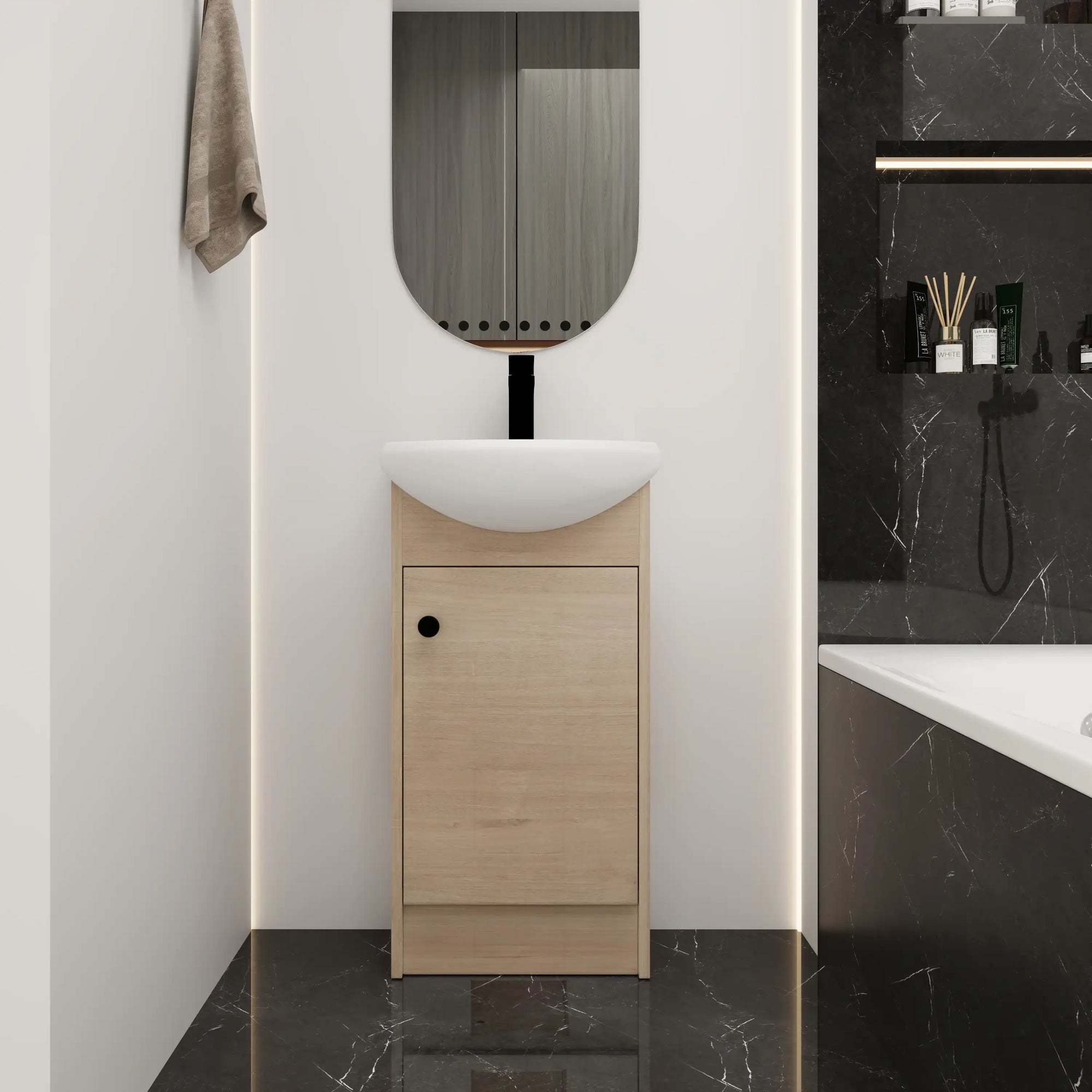 18" bathroom vanity with bowl sink shown in modern bathroom setting | Ace Decor