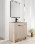 30 inch bathroom vanity with top installed in modern bathroom setting, freestanding light oak cabinet | Ace Decor