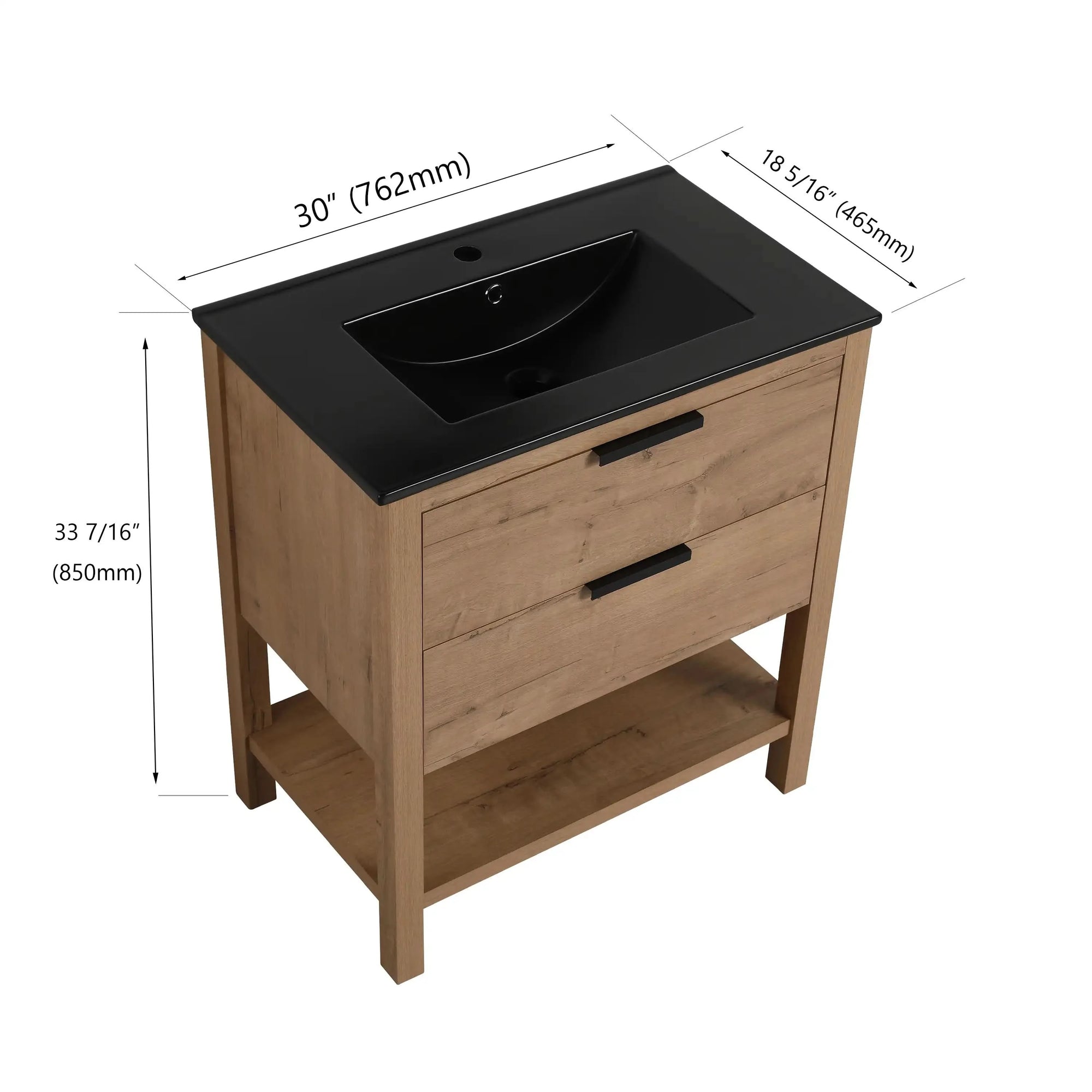 Freestanding Bathroom Vanity with Plywood and 2 Drawers color: Imitative Oak