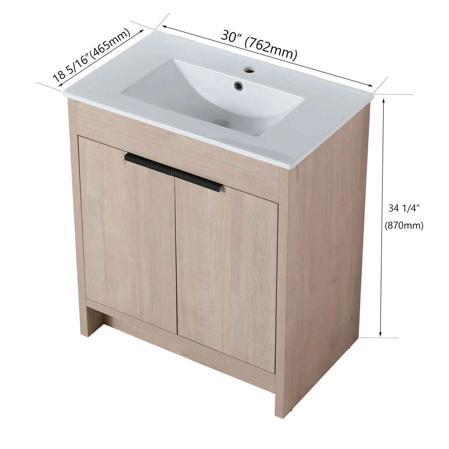 Freestanding Bathroom Vanity with Sink & 2 Soft-Close Doors color: Plain Light Oak