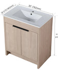 Freestanding Bathroom Vanity with Sink & 2 Soft-Close Doors color: Plain Light Oak