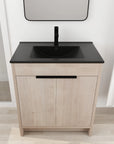 30 inch bathroom vanity with top featuring black integrated sink and modern faucet, front view, 30" | Ace Decor