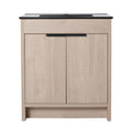 30 inch bathroom vanity with top in light oak finish with black integrated sink, front view | Ace Decor