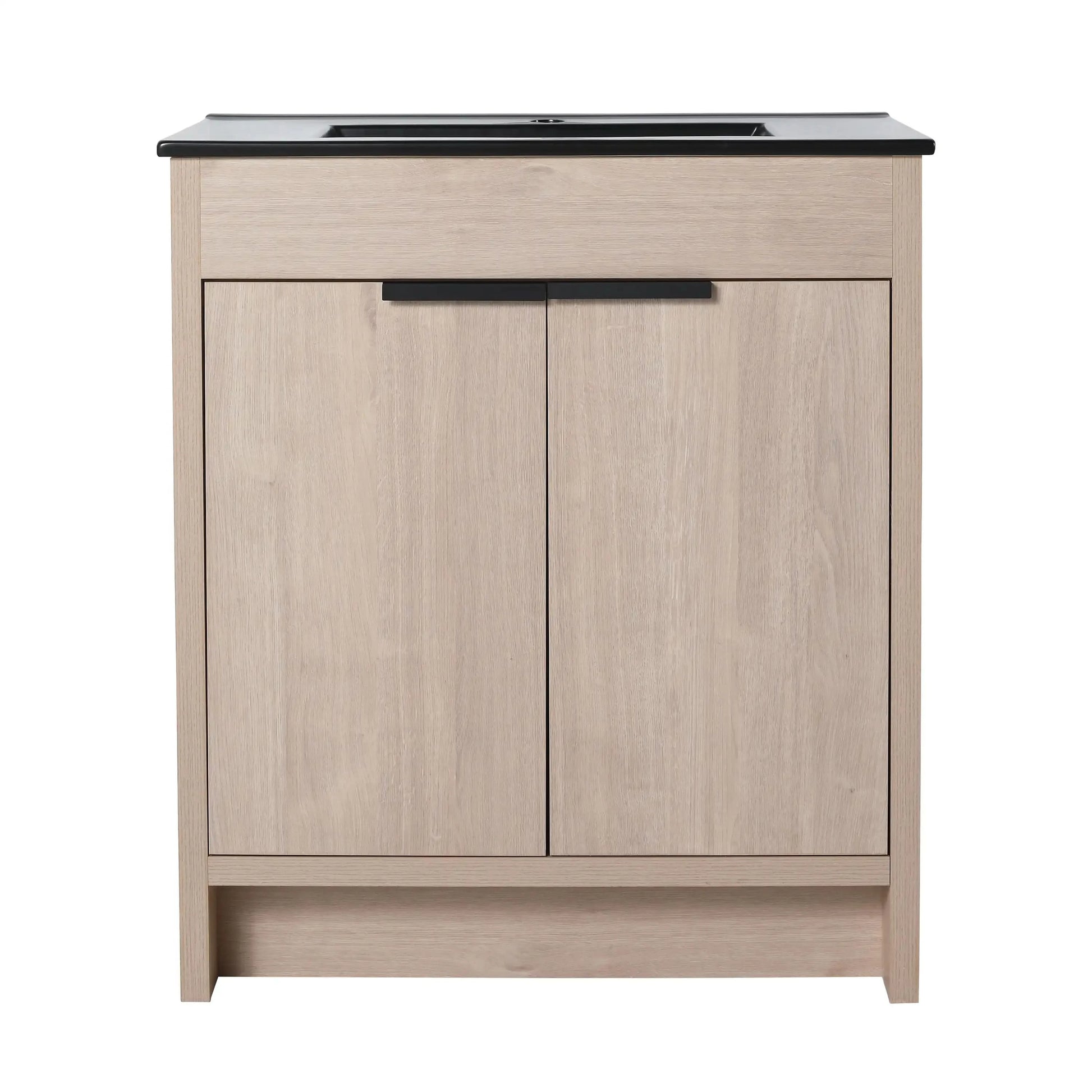 Freestanding Bathroom Vanity with Sink & 2 Soft-Close Doors color: Plain Light Oak