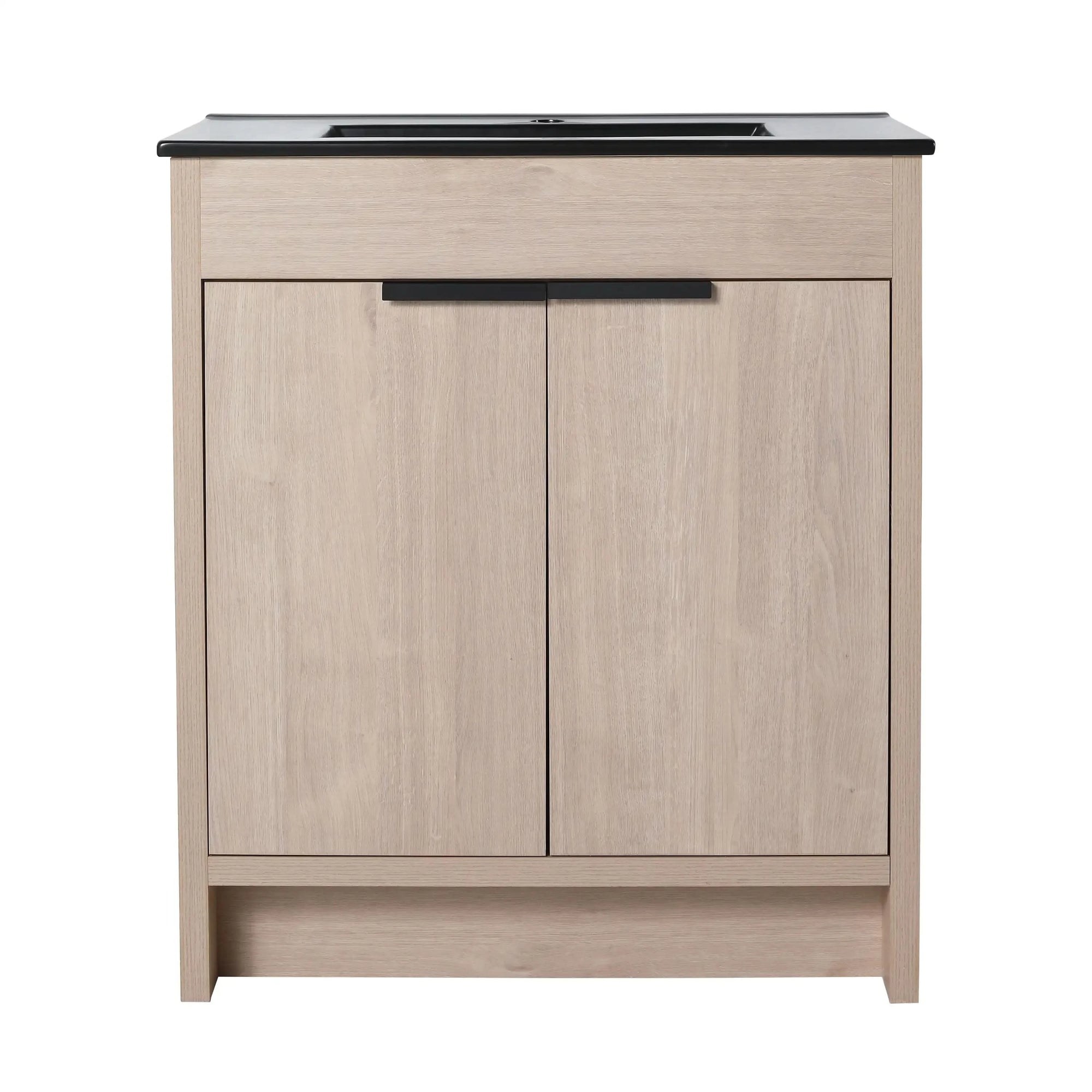 Freestanding Bathroom Vanity with Sink &amp; 2 Soft-Close Doors color: Plain Light Oak