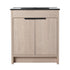 30 inch bathroom vanity with top in light oak finish with black integrated sink, front view | Ace Decor