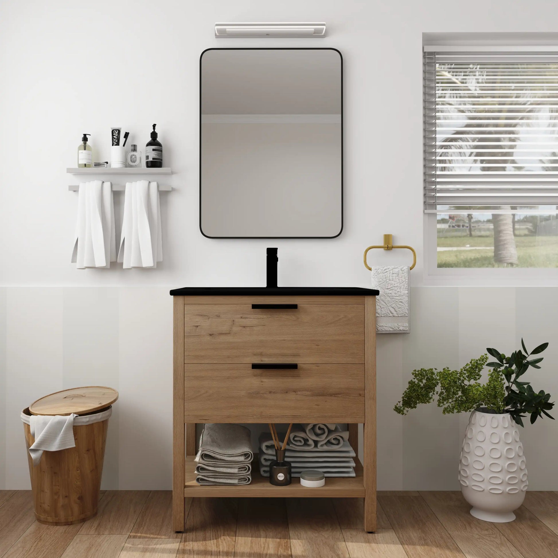 Freestanding Bathroom Vanity with Plywood and 2 Drawers color: Imitative Oak