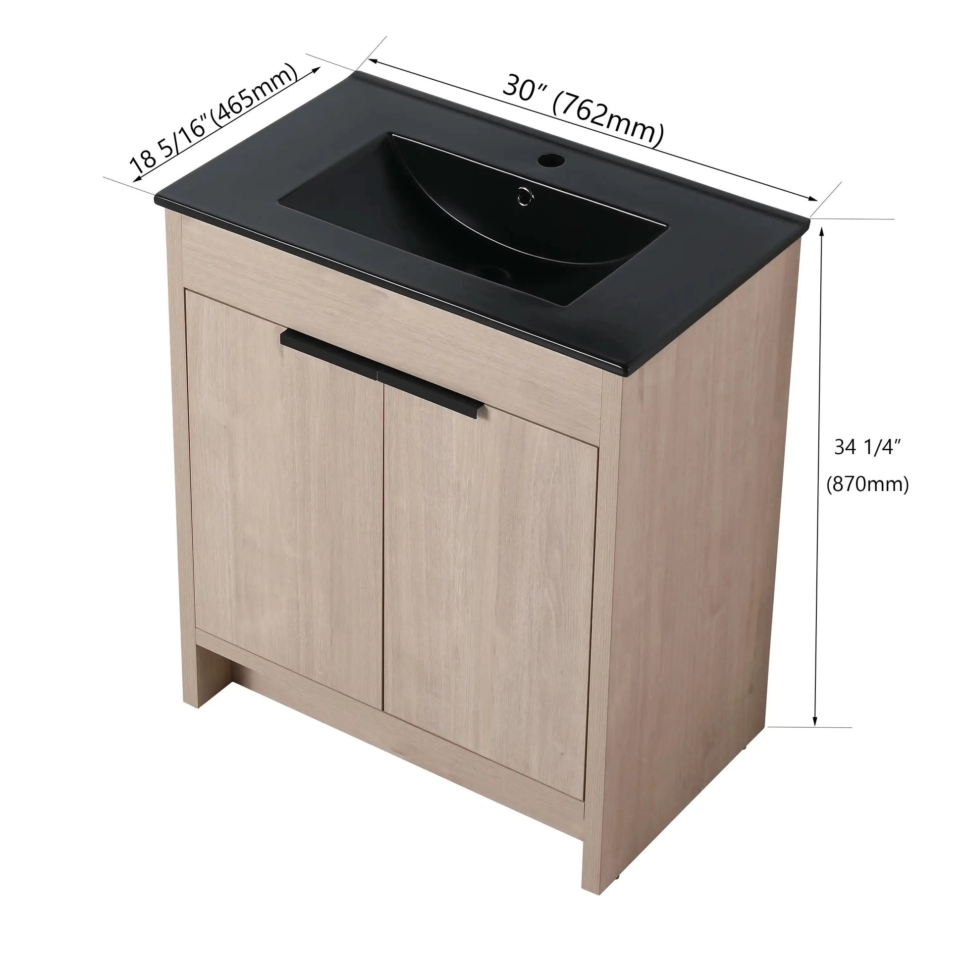 Freestanding Bathroom Vanity with Sink & 2 Soft-Close Doors color: Plain Light Oak