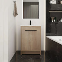 Centered bathroom scene featuring a 24" 24in bathroom vanity with freestanding design and minimalist style | Ace Decor
