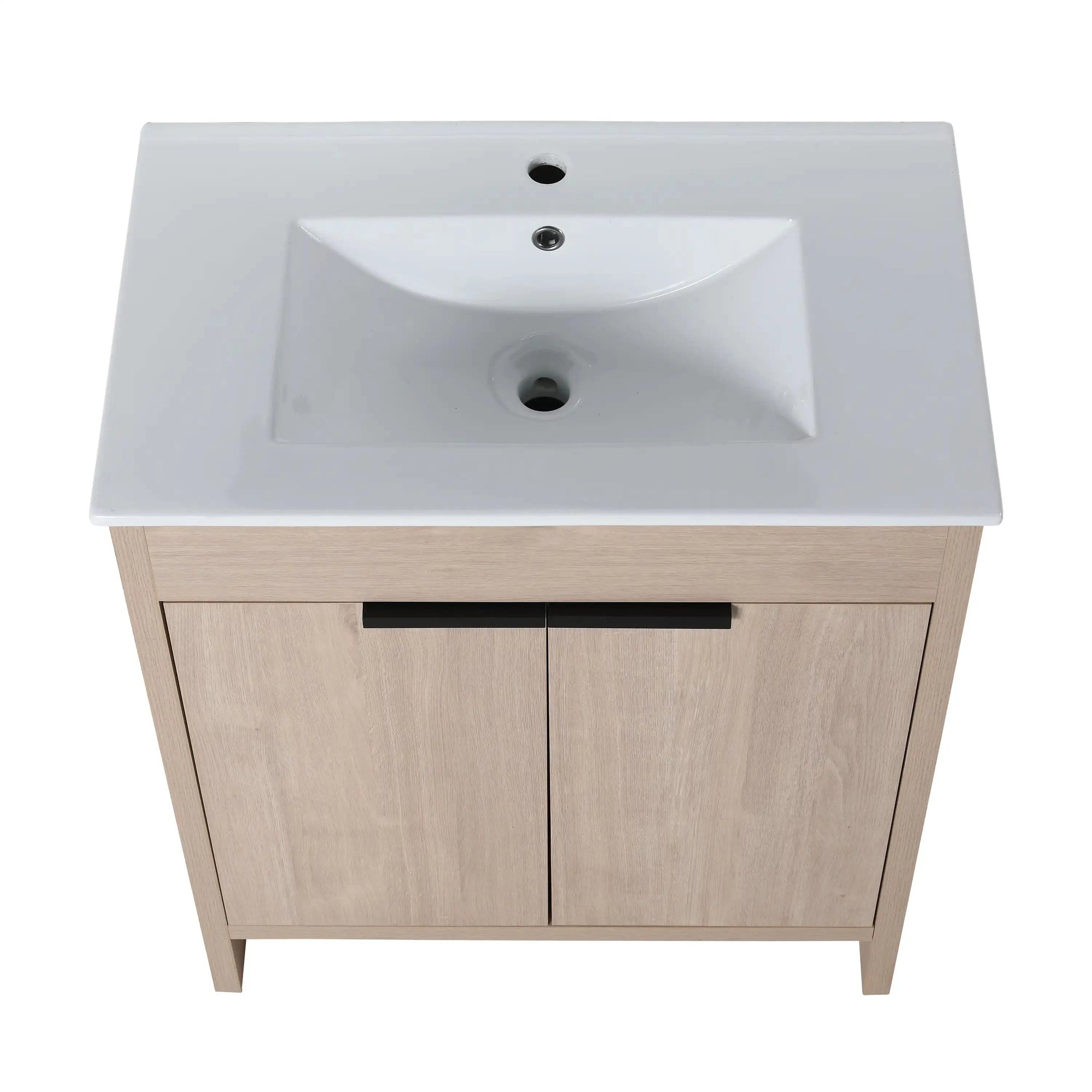 Freestanding Bathroom Vanity with Sink &amp; 2 Soft-Close Doors color: Plain Light Oak