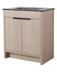 30 inch bathroom vanity with top featuring black integrated sink and matte black handle detail | Ace Decor
