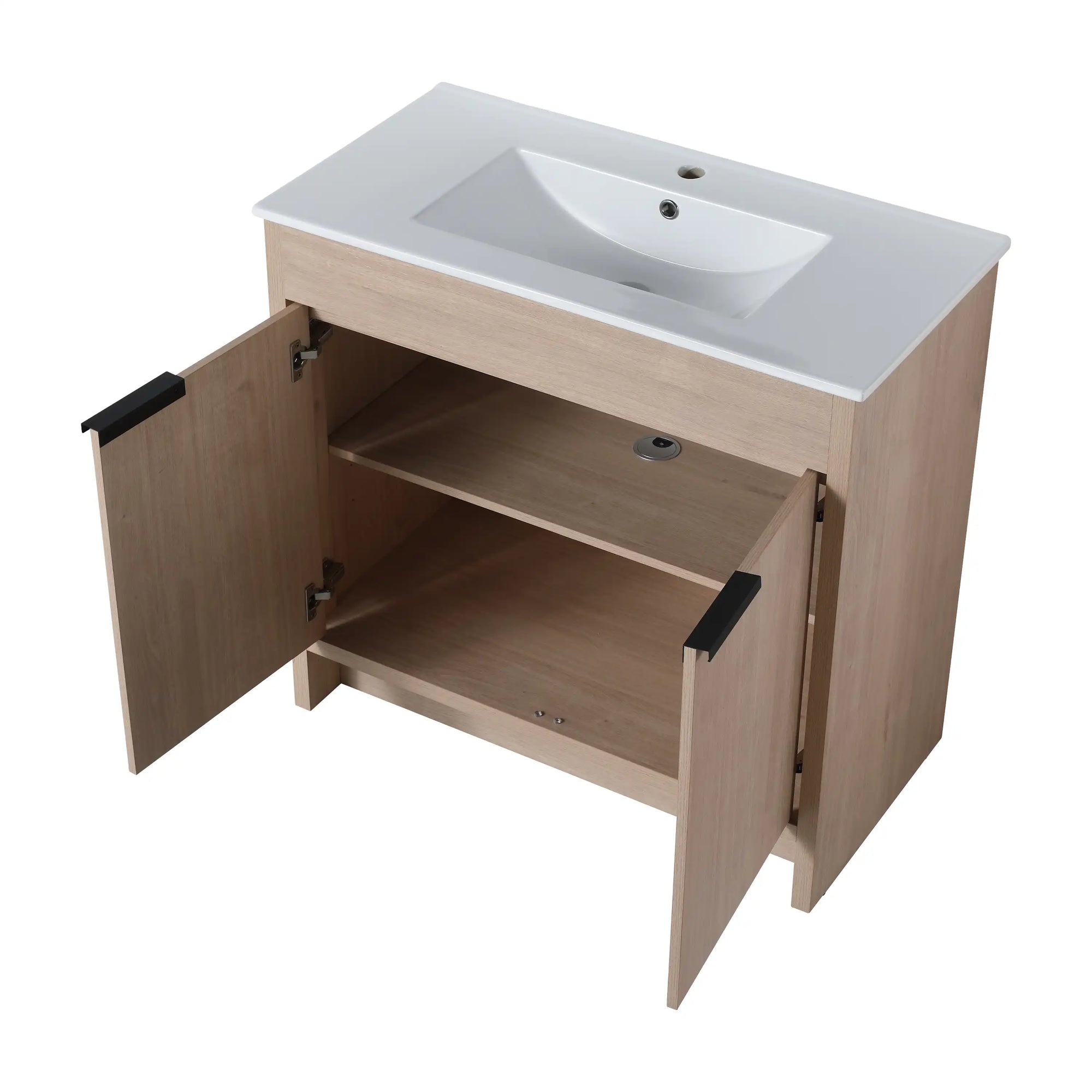 Havenoak Series 36" Plain Light Oak Freestanding Bathroom Vanity with White Integrated Sink