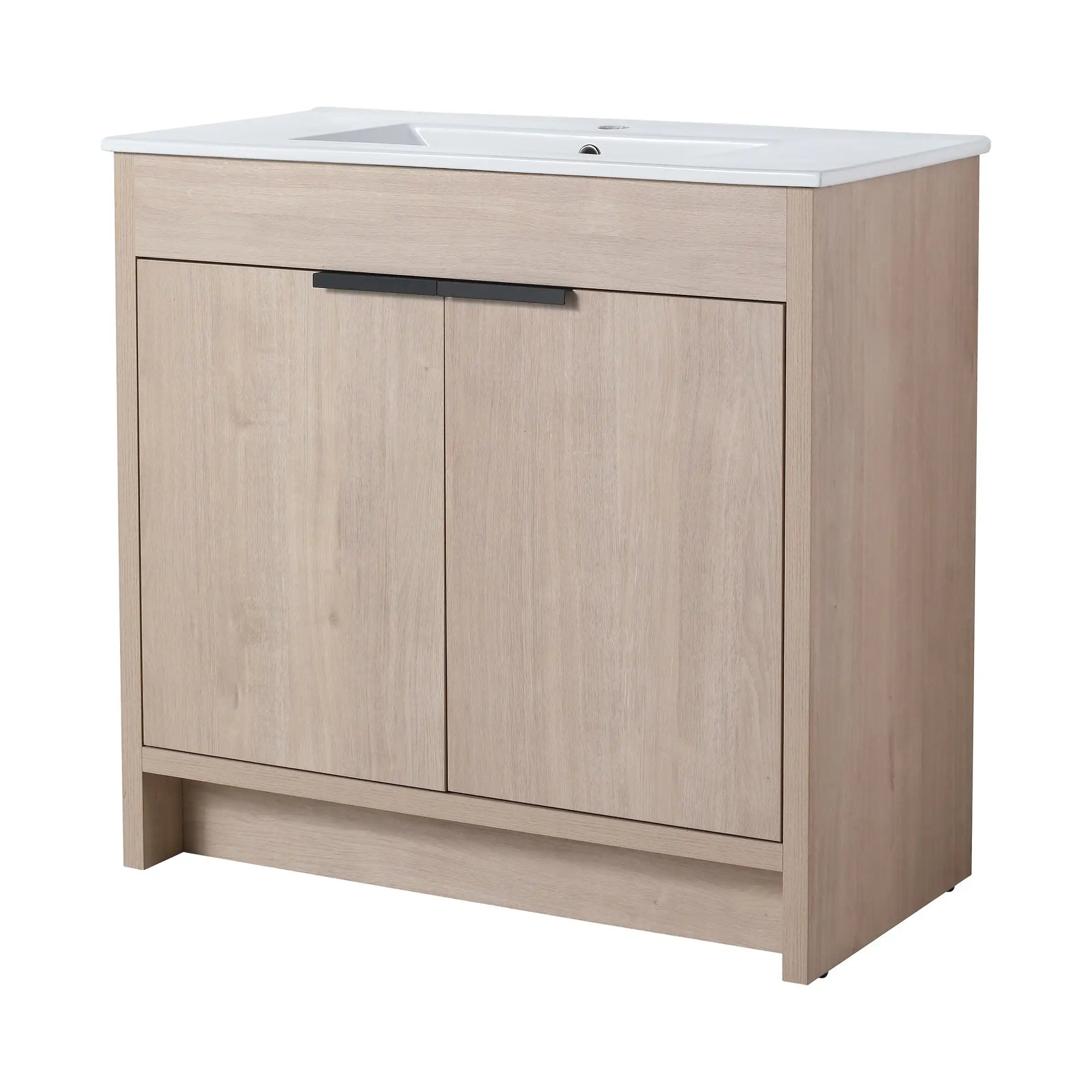 Havenoak Series 36" Plain Light Oak Freestanding Bathroom Vanity with White Integrated Sink