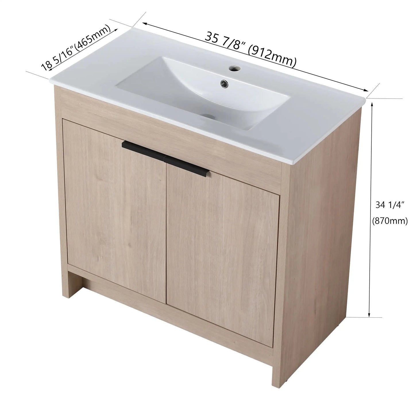 Freestanding Bathroom Vanity with Sink & 2 Soft-Close Doors color: Plain Light Oak