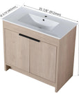 Freestanding Bathroom Vanity with Sink & 2 Soft-Close Doors color: Plain Light Oak