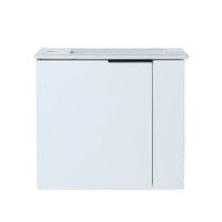 22 inch small white bathroom vanity with integrated ceramic sink front view | Ace Decor