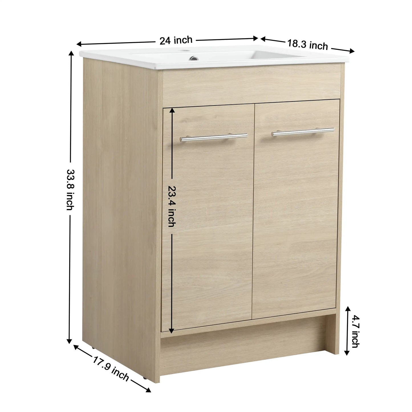 24" Bathroom Cabinet with Sink, Soft Close Door color: Plain Light Oak