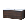 Front view of 47" wall mounted bathroom vanity with sink featuring modern walnut cabinet | Ace Decor