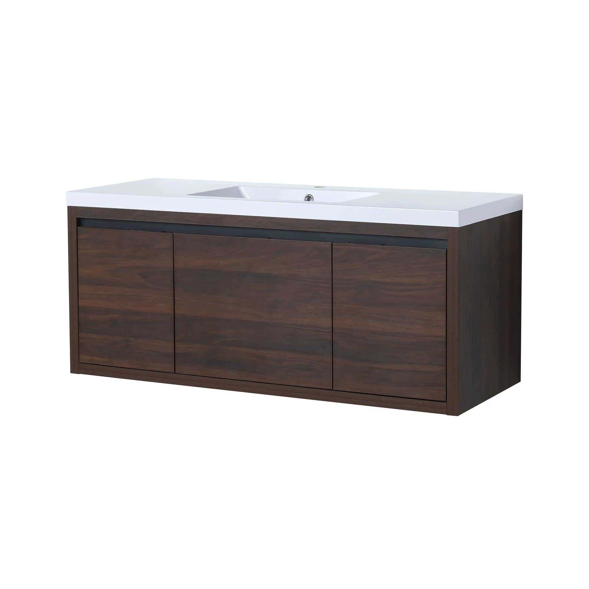 Compact Floating Bathroom Cabinet with Sink & Soft Close Doors color: California Walnut