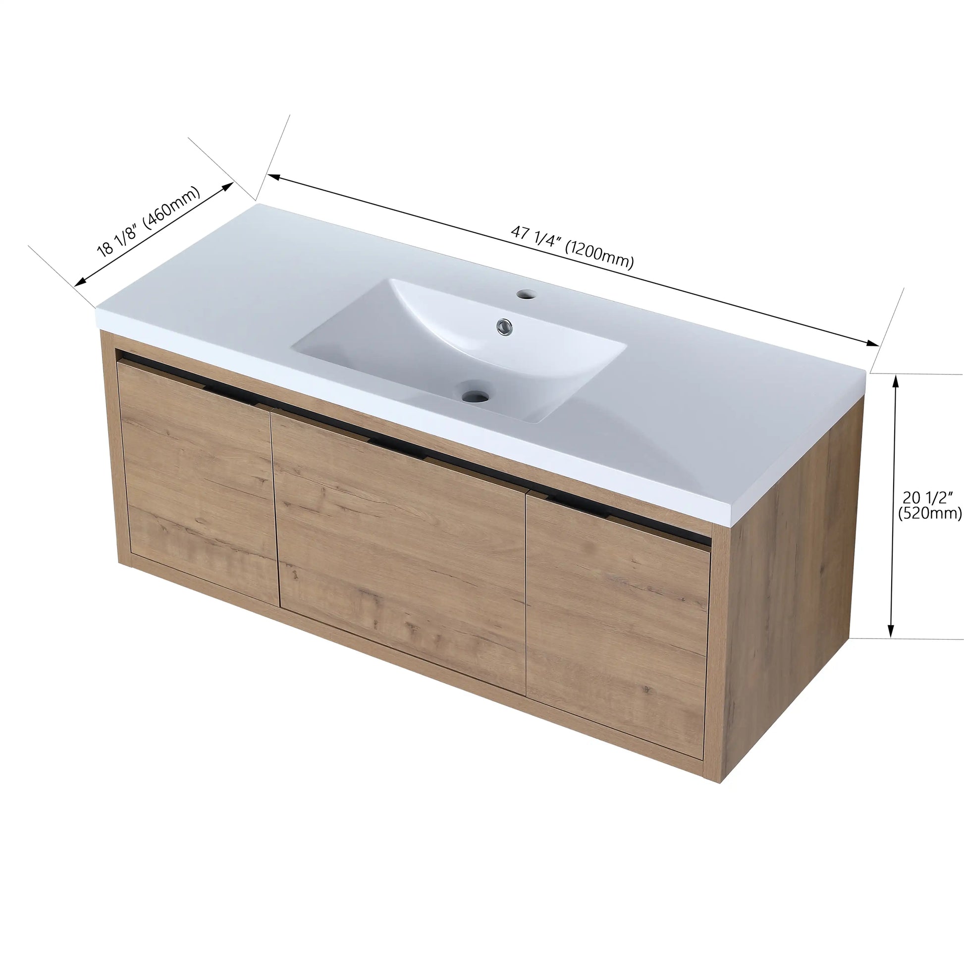 Compact Floating Bathroom Cabinet with Sink & Soft Close Doors color: Imitative Oak