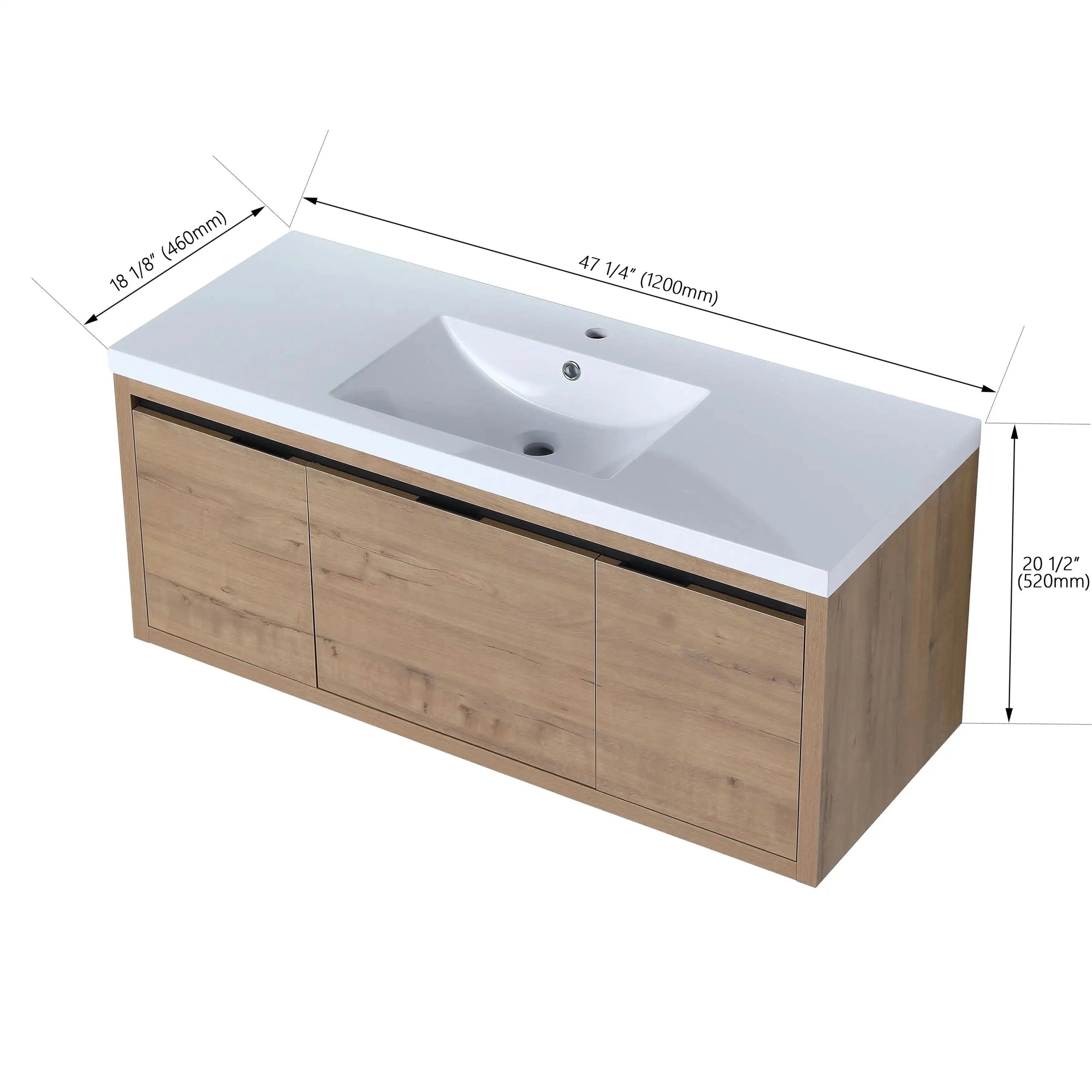 Compact Floating Bathroom Cabinet with Sink &amp; Soft Close Doors color: Imitative Oak