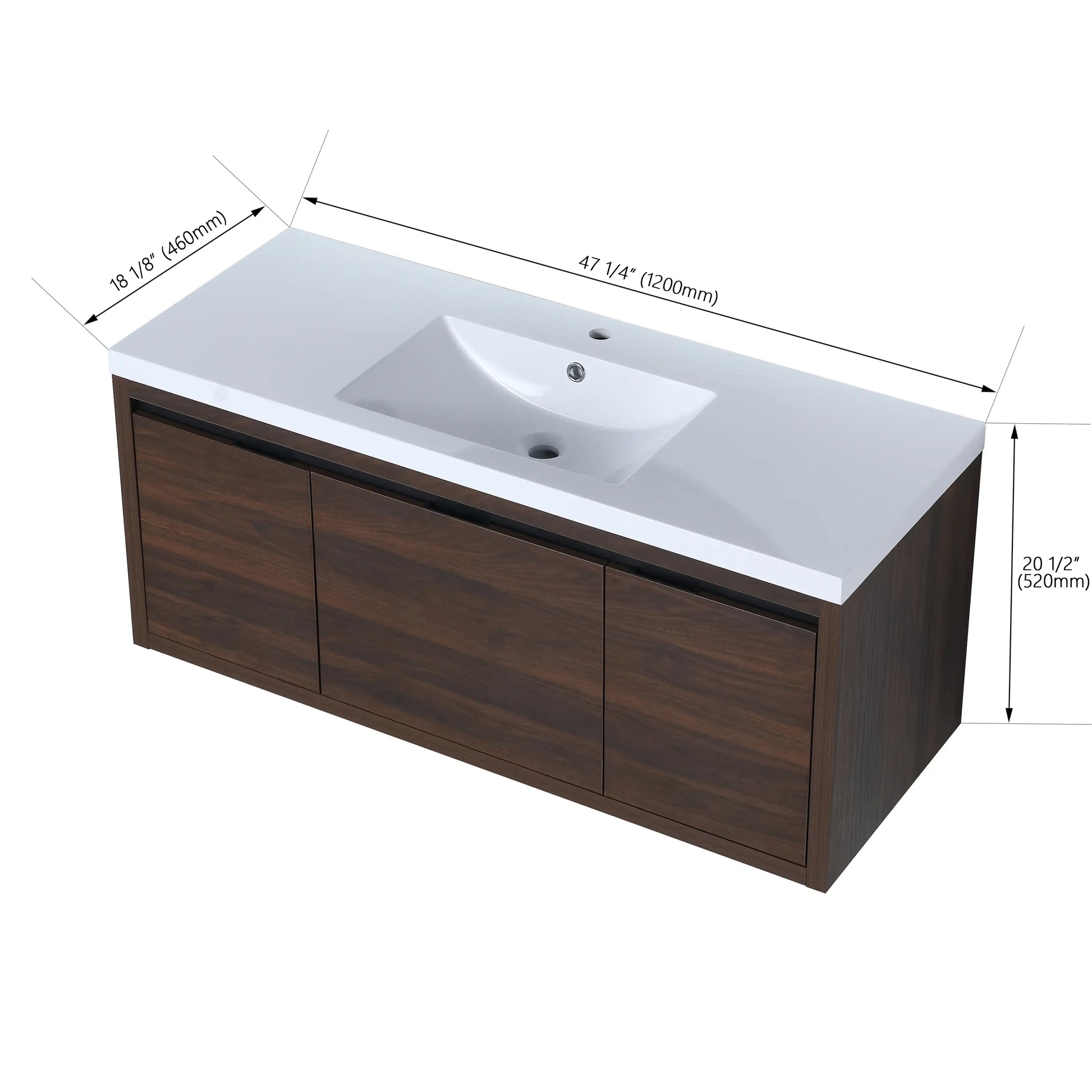 Compact Floating Bathroom Cabinet with Sink & Soft Close Doors color: California Walnut