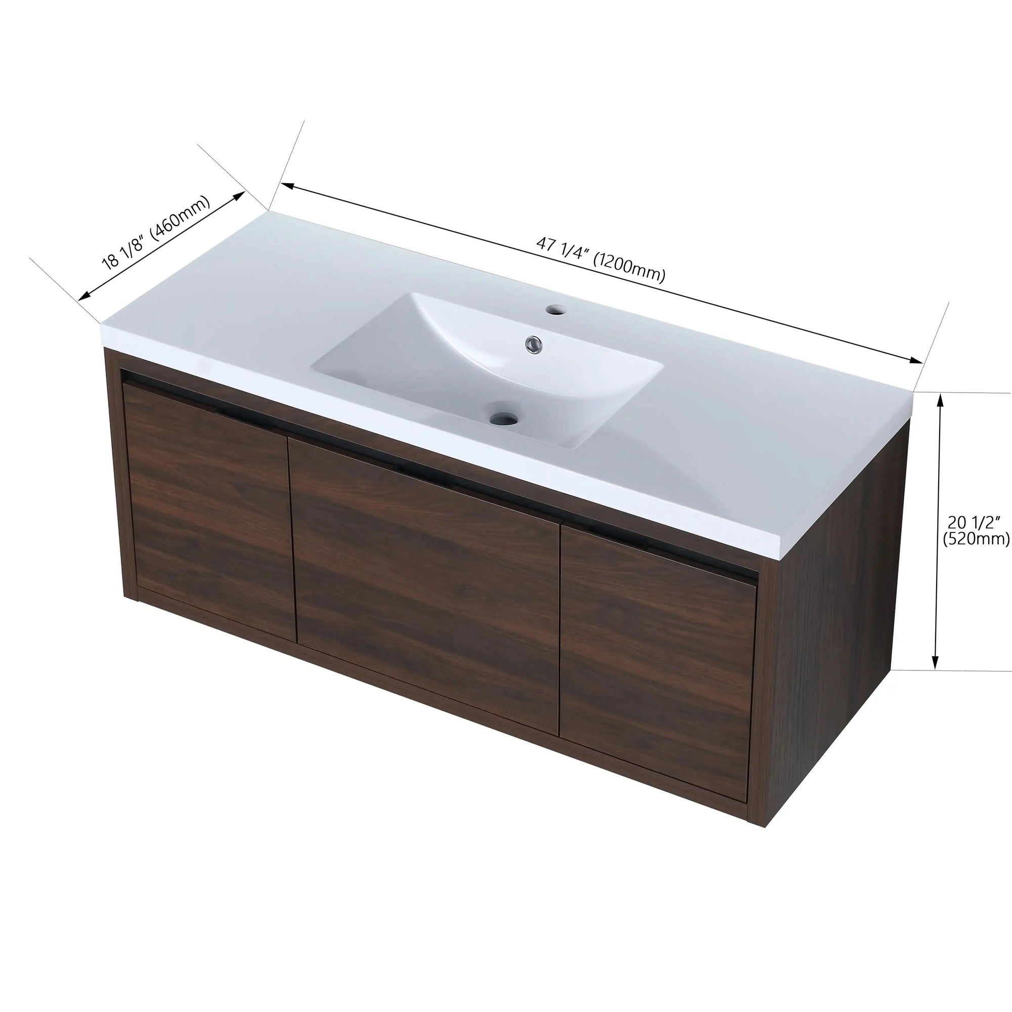 Compact Floating Bathroom Cabinet with Sink &amp; Soft Close Doors color: California Walnut