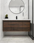 Compact Floating Bathroom Cabinet with Sink & Soft Close Doors color: California Walnut