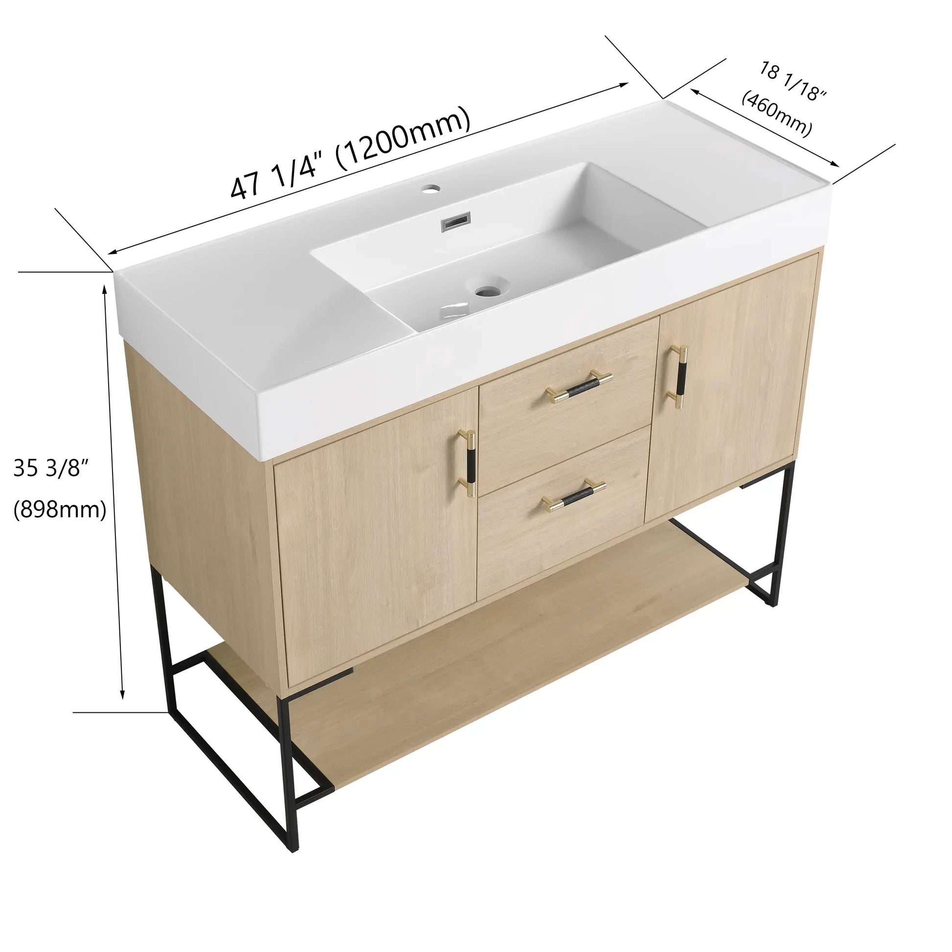 Elegant 48 Inch Standalone Bathroom Vanity with Durable Resin Sink color: Plain Light Oak