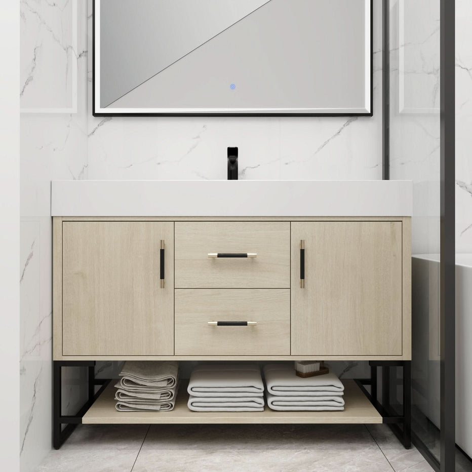 47 Freestanding Bathroom Vanity with Black or White Sink - Built-In Power Outlet