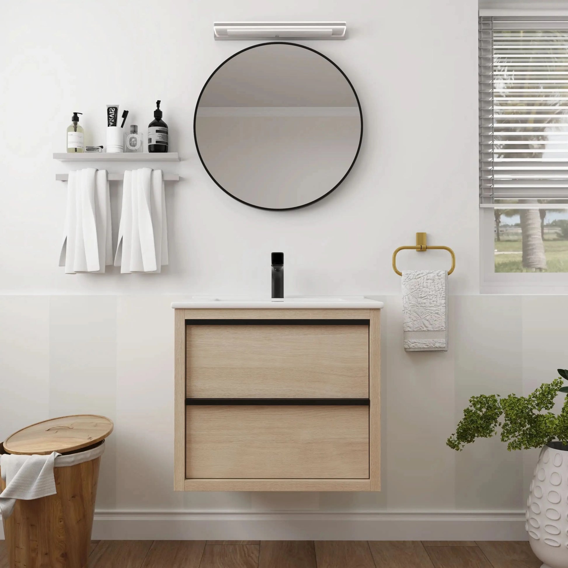 24" Bathroom Vanity with 2 Soft-Close Drawers color: Plain Light Oak